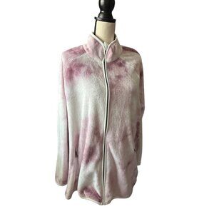LIVI Zip Up Jacket Faux Fur White Lavender Marbling Size 22/24